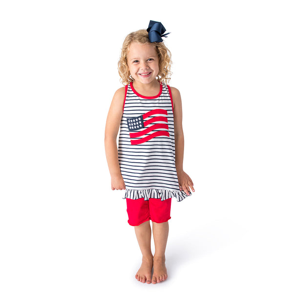 Applique American Flag Girl's Short Set